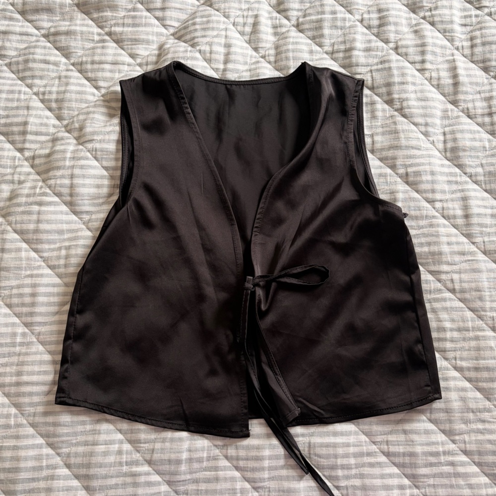 Black satin tie vest